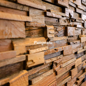 แผ่นผนังไม้สักรีไซเคิลดีไซน์เรขาคณิตทันสมัยระบบกันเสียงของอินโดนีเซียสำหรับการตกแต่งภายในวิลล่าที่หรูหรา - Product Image 2