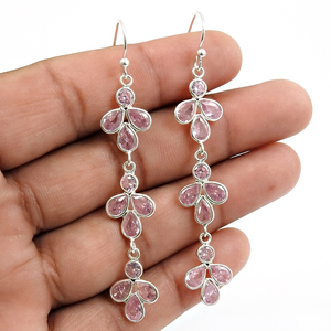 Joyería delicada de moda 925 Plata de Ley Rosa Zirconia cúbica aspecto clásico forma de flor pendiente colgante nuevos pendientes de plata caliente - Product Image 2
