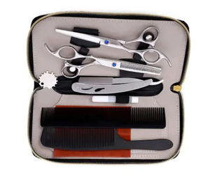 Kit de cisailles amincissantes pour coiffeur couleur argent de qualité supérieure 6 pièces beaux kits de coiffeur ciseaux de coiffeur avec étui à fermeture éclair en cuir - Product Image 3