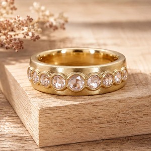 Anillo de media eternidad con diamante cultivado en laboratorio de corte redondo brillante de 0.65 ct E-F VS, diamante cultivado en laboratorio, bisel de oro macizo de 14K, para uso diario, regalo - Product Image 5