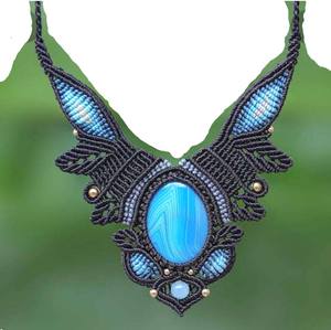 Última llegada collar de macramé de hilo naranja forma ovalada gemas de cuarzo aleación cuello banda suéter cadena Hip Hop Unisex para bodas - Product Image 4