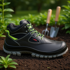 Botas de Seguridad Tibetanas S3 EN20345 de Cuero, Talla 42, Negro/Verde Neón - Equipo de Protección para Jardinería, Producto Remisberg - Product Image 3