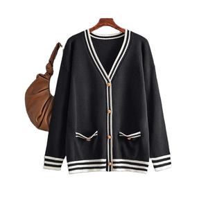 Cárdigan de Punto con Cuello en V, Manga Larga, Estampado, Transpirable y Antiarrugas para Mujer, Otoño/Invierno - Product Image 2