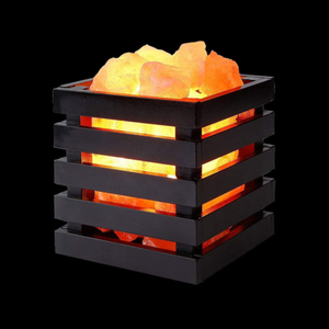 Purificateur d'air naturel ioniseur Lampe de sel de l'Himalaya Panier en bois - Sel rose de roche biologique Lampe de table électrique Décoration d'intérieur, Guérison - Product Image 2