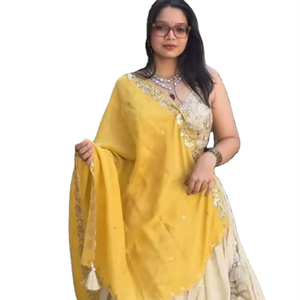 white christmas dresses Yellow Crepe V- Neck Embroiderd Kaftan – Handcrafted Festive Wear M / Golden Yellow