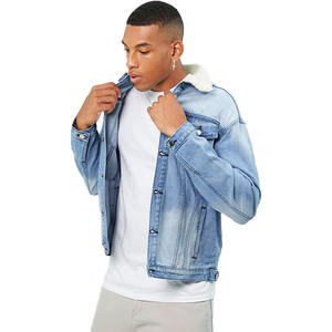 Oem <b>Men</b> Jeans Denim <b>Jacket</b> With Fur Collar Long Sleeve White <b>Sherpa</b> Lining <b>Men</b> Flap Detail Borg Collar <b>Men</b> Denim Coat <b>Jacket</b> - Product Image 3