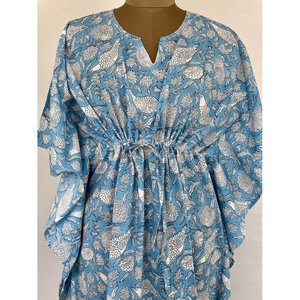 Caftán de Algodón Puro, Kimono Indio con Estampado Floral, Cubierta de Playa Cómoda para Mamá, para Usar sobre Trajes de Baño - Product Image 2