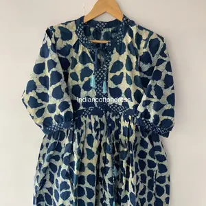 ชุดเดรสผ้าฝ้าย100% สำหรับผู้หญิงชุดเดรสสไตล์หวานชุดเดรสยาวระดับเอวธรรมชาติใส่สบายสไตล์อินเดีย - Product Image 2