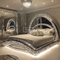 Lit moderne avec miroir en diamant pour chambre à coucher ou hôtel, pour villa, mobilier de chambre à coucher de luxe