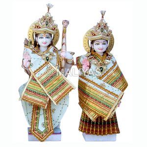 Murti de mármol Ram Sita con Singar |   Ídolo de Mármol Blanco Hecho a Mano para Templo en Casa - Product Image 1