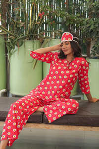 Ropa de dormir de mujer estampada con bloque de mano tradicional de alta calidad para uso diario y sueño acogedor de verano a la venta - Product Image 4