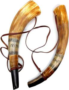 Trompette de bataille artisanale en véritable corne de bœuf, polie, style viking ancien, pour cosplay, style animal religieux - Product Image 2