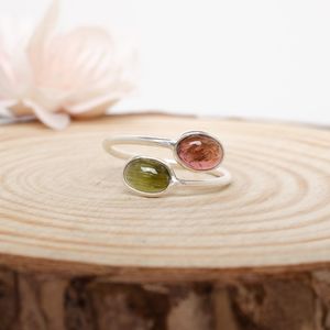 Anillos de Turmalina Natural con Forma Ovalada, Plata de Ley 925, Cabujón, Anillos Hechos a Mano con Piedra Natural, Joyería de Moda para Mujer - Product Image 6