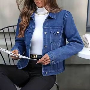 Veste bomber en denim bleu décontractée pour hommes, grande taille, en coton respirant tricoté, vente en gros - Product Image 5