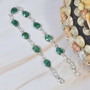 Green Emerald 925 Sterling Silver Tennis <b>Bracelet</b> Faceted Gemstone <b>May</b> <b>Birthstone</b> Party Gift Her 9 Stone Adjustable Gold Plated - Product Image 3