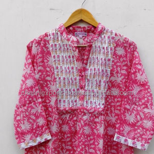 Magnifique tunique en coton imprimé à manches courtes pour femme, haut en coton imprimé Floral pour la plage, vêtements d'automne - Product Image 2