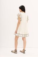 Robe tunique en viscose écologique pour femmes, style bohème, broderie à volants, manches 3/4, motif ethnique uni, douce, naturelle, lavable