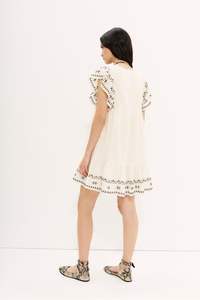 Robe tunique en coton écologique pour femmes Style Boho brodé à volants sans manches motif ethnique solide taille naturelle douce - Product Image 2