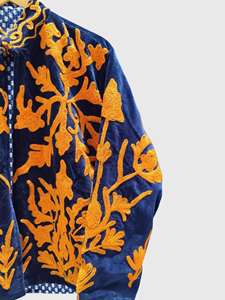 Veste en velours brodée à la main avec des motifs floraux, manches longues, col mandarin, taille plus, vêtements d'hiver pour adultes, style élégant - Product Image 5