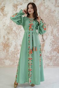 Recién llegado, vestido ucraniano, diseñador de moda, vestido largo, Base verde, bordado, algodón, bordado ucraniano, es cómodo de llevar - Product Image 2