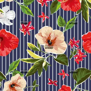 Nanyee-diseños de Impresión textil, estampado de flores a rayas rojas