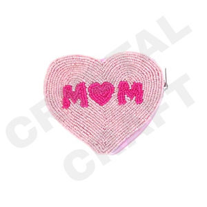 Coeur maman conception personnalisé graine perlée porte-monnaie portefeuille beau porte-monnaie avec des caractéristiques d'accessoires à la mode - Product Image 1