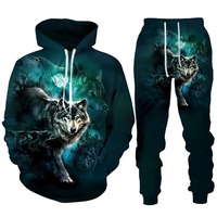 2025 haute qualité personnalisé hommes femmes Cool forêt loup 3D imprimé à capuche/pantalon/costume mode Couple tenues