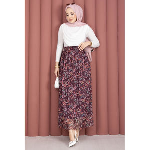 Plum Floral Tulle <b>Skirt</b> with <b>Elastic</b> Waist Digital Printed Cotton and Spandex Midi Pencil <b>Skirt</b> - Product Image 4