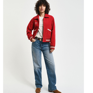 <b>Men's</b> Red Winter Letter Varsity <b>Jackets</b> Custom Logo Print High Street Style Stand Horn Button Closure OEM Service <b>Waterproof</b> - Product Image 4