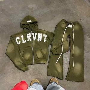 Custom Manufacturer Sweatshirt 600gsm Heavyweight Thick Distressed <b>Cropped</b> <b>Zip</b> <b>up</b> Embroidery Patch Men Acid Wash <b>Zip</b> <b>up</b> <b>Hoodie</b> - Product Image 2