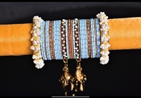 Nouveaux ensembles de bracelets élégants pour femmes en alliage de cuivre, style mariage, avec pendentifs Jhumka faits à la main, longueur 20 cm