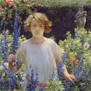 Chica con flores Retrato Mármol Cerámica Cocina Baño Mural de pared Backsplash Murales de pared Categoría de producto - Product Image 1