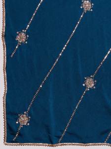 ผ้าส่าหรีผ้าไหมสีฟ้าสีทองพร้อมด้ายปักลายและเลื่อมทำงานได้ดีเยี่ยมสำหรับงานแต่งงาน - Product Image 3