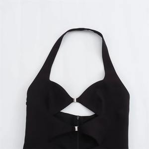 Summer New Women's European and American Style Buckle Decoration Open Design Hanging Neck Collar Dress - Product Image 4