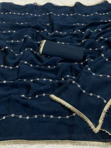 ชุดส่าหรีปักเลื่อมลายสไตล์ดาราคอลเลกชันดีไซเนอร์อินเดีย - Product Image 4