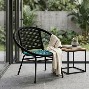 Green Outdoor <b>Dining</b> <b>Armchair</b> Aluminium Frame Synthetic Rope Webbing Cartenza Fabric Cushion Patio Setup Art Design Decor - Product Image 2