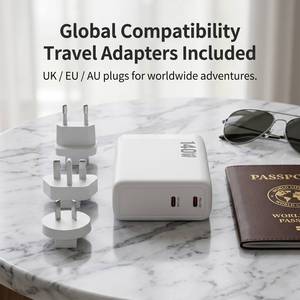 อะแดปเตอร์ชาร์จเร็ว 140W GaN USB-C 2 พอร์ต PD 3.1 พร้อมปลั๊กเปลี่ยนได้ EU/UK/AU/US สำหรับ <span class=keywords><strong>iPhone</strong></span> 17 - Product Image 3