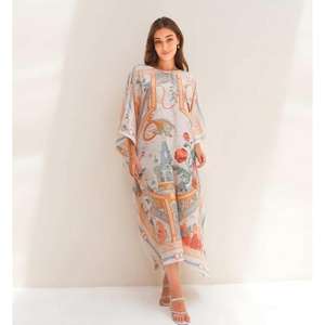 Womens Printed <b>Kaftan</b> <b>Maxi</b> Dress Pastel Multicolor Luxury Long Caftan Loose Fit Resort Beach Wear - Product Image 4