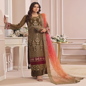 Eid Vente Femmes Indien Pakistanais Broderie Travail Trois Pièces Saari Lourd Brodé Salwar Kameez Robe Pakistanaise Style Indien - Product Image 3