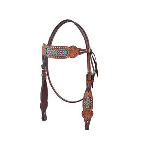 Couvre-chef Rose en cuir de vache occidental avec travail de perles/bride occidentale pour chevaux par des revendeurs indiens - Product Image 1