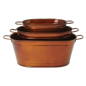 Jardinière de fleurs en métal fini bronze avec poignées pour la maison jardin extérieur décoratif forme ovale ensembles de jardinières - Product Image 1