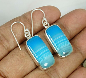 Boucles d'oreilles pendantes de luxe en argent sterling 925 avec pierre naturelle agate bleue du Botswana, qualité AAA, sans nickel, style bohème, pour femme - Product Image 2