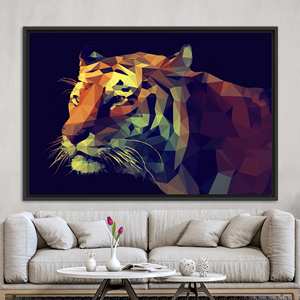 Lienzo con diseño de tigre geométrico: impresión decorativa moderna de animales abstractos, 1 pieza: con marco negro - Product Image 1