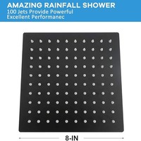 Cabezal de Ducha Cuadrado de 8 Pulgadas, Moderno y Minimalista, de Acero Inoxidable SUS304 Negro, Montado en el Techo, con Efecto Lluvia, para Villas de Lujo