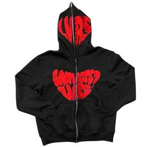 Sudadera con capucha personalizada con cremallera completa y estampado de abullonado 2025, ropa de calle lisa con cremallera, Sudadera con capucha con cremallera de cara completa de algodón de Color sólido bordado para hombre - Product Image 2