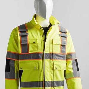 Chaqueta de seguridad de lona de alta visibilidad 100% de alta calidad para hombres, ropa de construcción a prueba de viento de invierno, chaquetas reflectantes con cuello levantado para hombre - Product Image 3