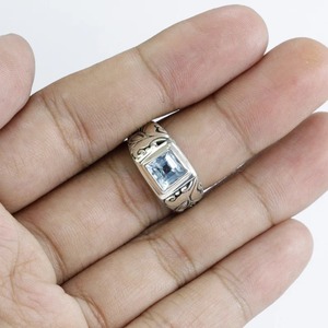 แหวนพลอยบุษราคัมสีฟ้าคลาสสิกสีเงิน925แฮนด์เมดเป็นมิตรกับงานเลี้ยงงานแต่งงานหินธรรมชาติได้รับการรับรองแบบตุรกี - Product Image 4