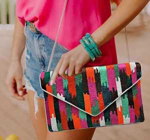 กระเป๋าถือคลัทช์ประดับลูกปัดสีบานเย็นสุดหรูพร้อมกระเป๋าสะพายข้างแบบนามธรรมประดับด้วยคริสตัลพลอยเทียมสำหรับทุกโอกาส - Product Image 3