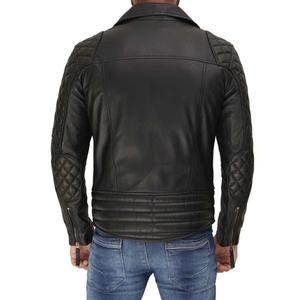 เสื้อแจ็คเก็ตหนังแกะสไตล์ไบค์เกอร์สำหรับผู้ชาย พร้อมปกพับลง ซิปด้านหน้า ปกแบบไม่สมมาตร ดีไซน์กันลม - Product Image 5
