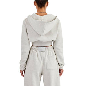 Conjunto de Sudadera Corta con Cremallera y Pantalones Deportivos para Mujer, de Algodón y Felpa, Dos Piezas, Ropa Deportiva Informal, Fabricación al por Mayor OEM - Product Image 2